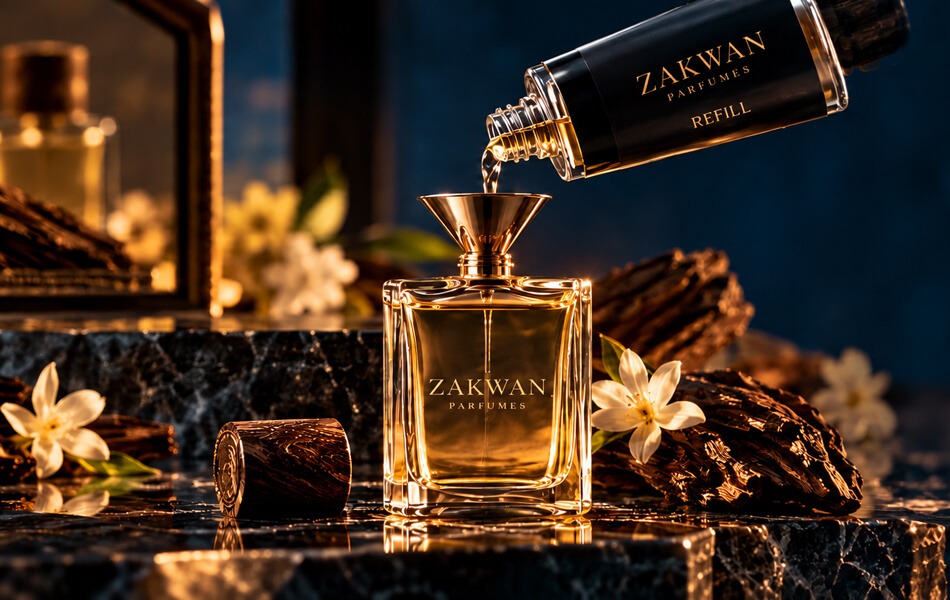 Zakwan Perfume Refill Ritual - Pouring flacon into signature bottle